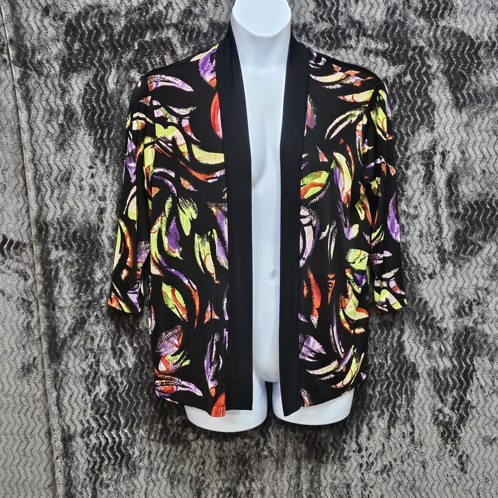 Vintage Slinky Cardigan Womens L Floral Open Front Liquid Knit Officecore Career